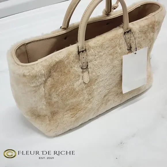 Balenciaga Papier Merino Lamb Wool Tapioca Beige Satchel Bag 410238 - Picture 4 of 7